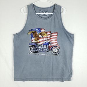 American Flag Motorcycle Tank Top Mens Large Blue Patriotic Biker